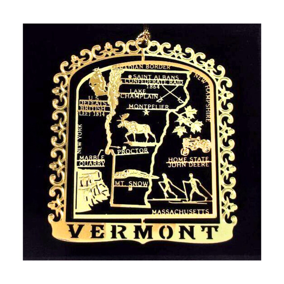 Nations Treasures Vermont State Landmarks Ornament, Brass - Picture 1 of 7